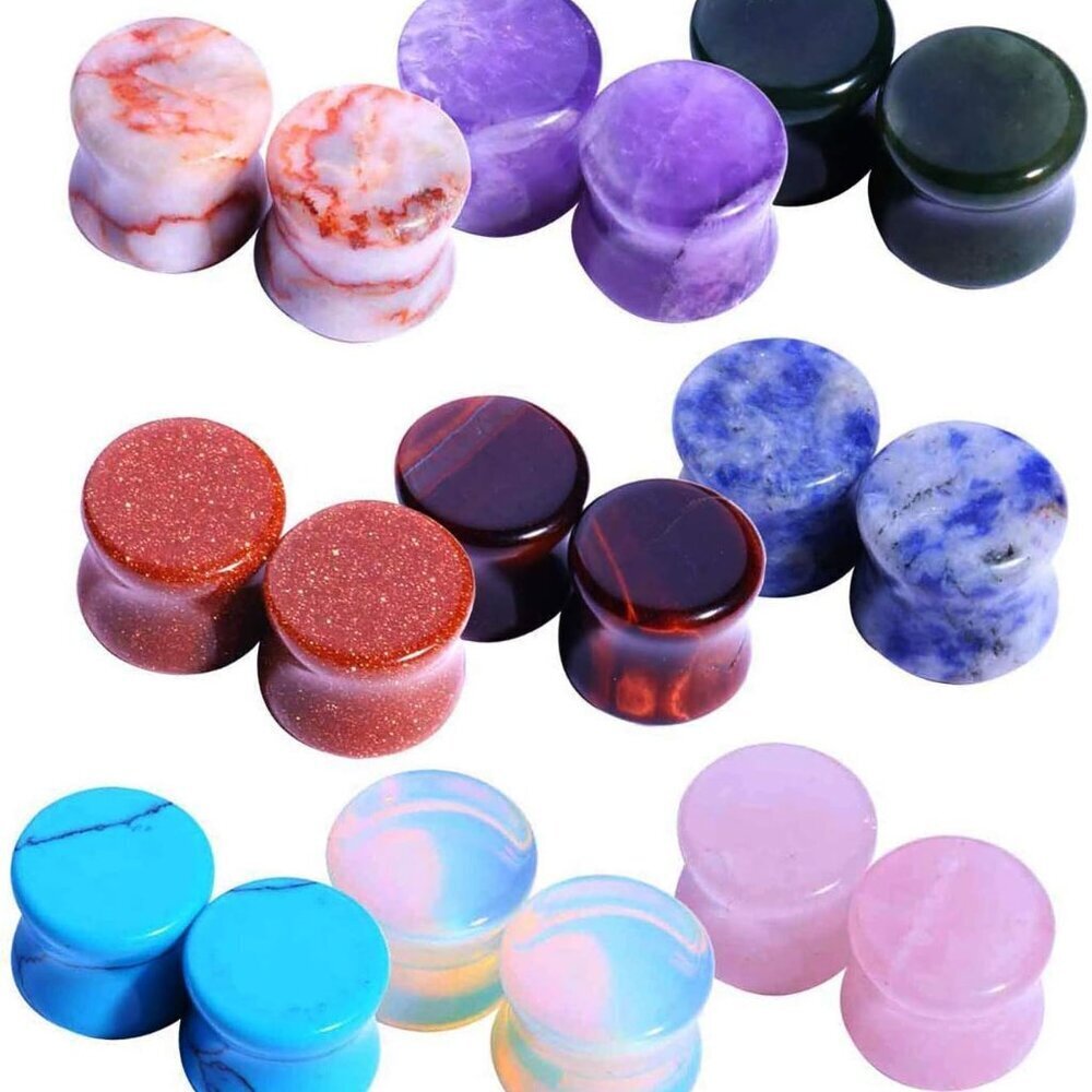 18PC Stone Body Piercing Plugs Set Unisex Ear Expander Gauges 8G-00G